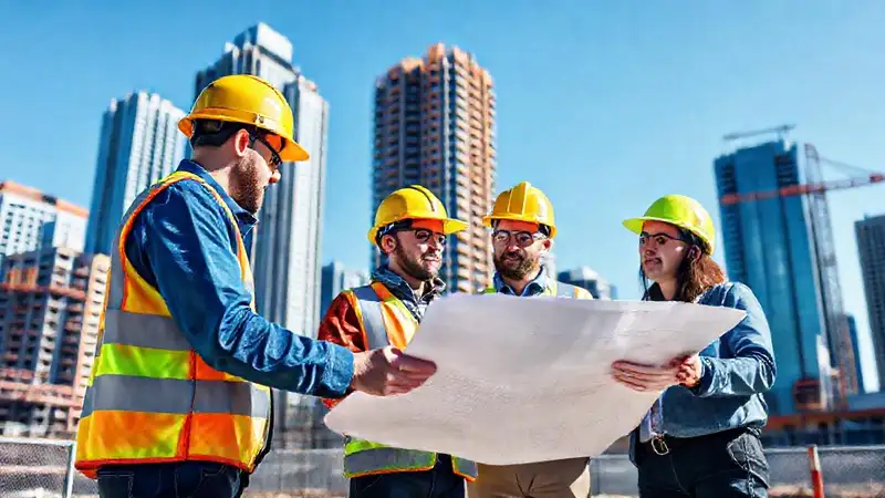 Ingenieros civiles trabajan en construcción moderna
