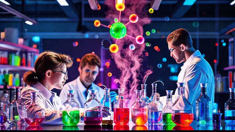 Laboratorio futurista con innovación y energía dinámica