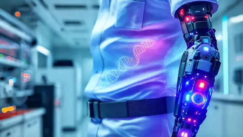 Banda médica futurista y prótesis robótica innovadora