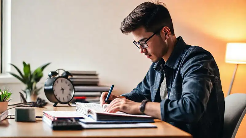 Estudiante motivado estudiando en un espacio ordenado
