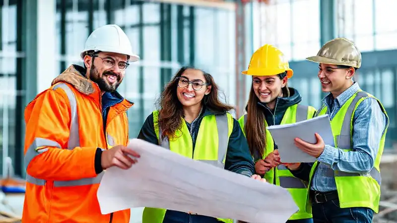 Estudiante de ingeniería civil trabaja en equipo