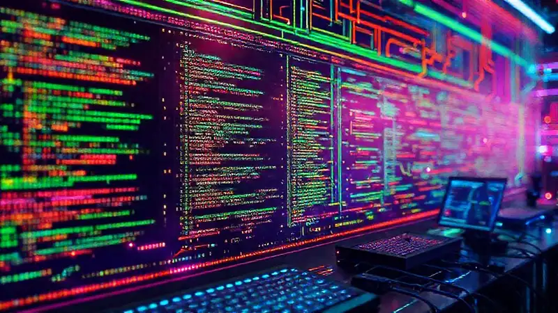 Código futurista y tecnología moderna en acción