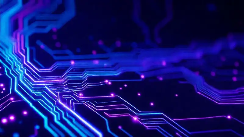 Tablero digital futurista con líneas neón brillantes
