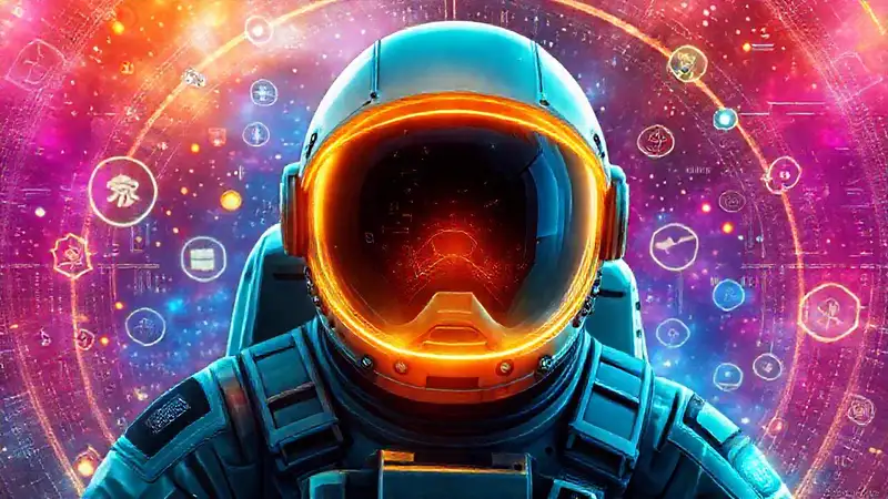 Astronauta futurista en entorno espacial vibrante