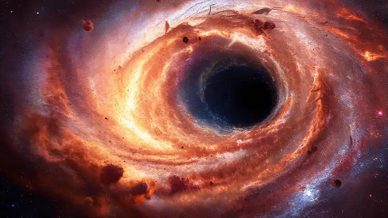 Galaxia espiral, agujeros negros y nebulosas vibrantes