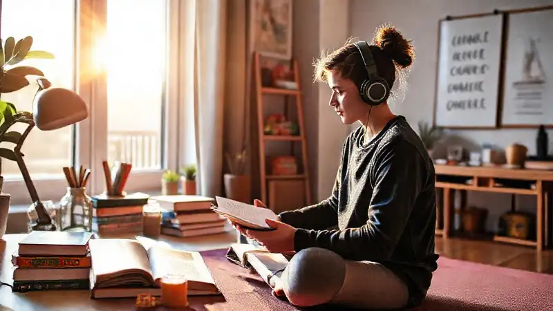 Estudiante estudia en ambiente equilibrado y motivador