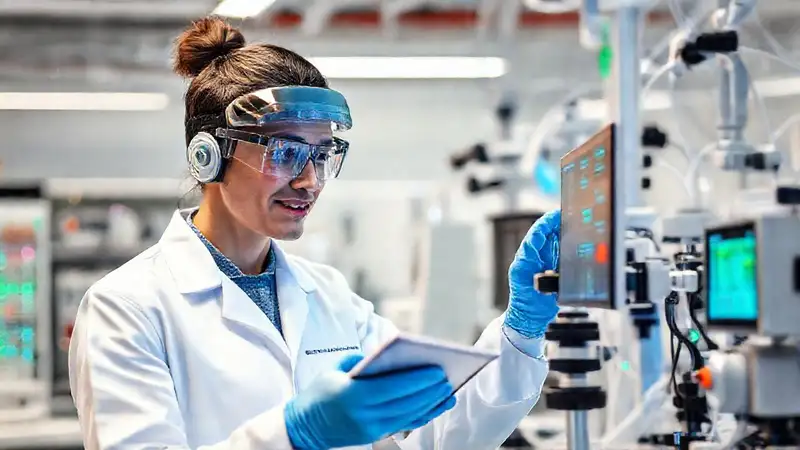 Ingeniero biomédico innovador en laboratorio de alta tecnología