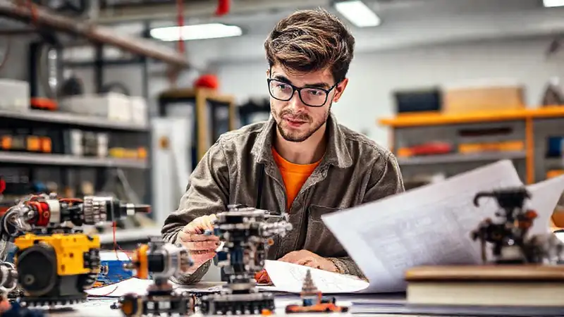 Estudiante de ingeniería trabajando en proyectos mecánicos