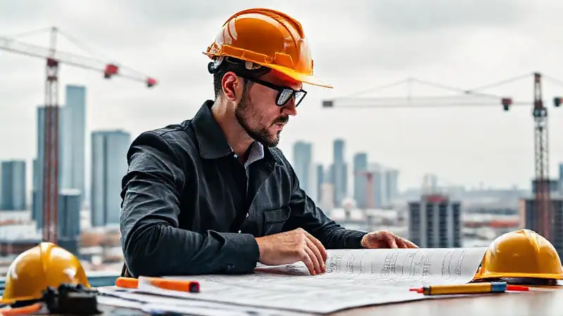 Ingeniero civil en obra y planos