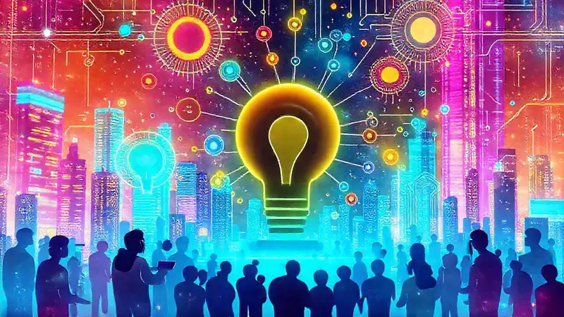 Ideas creativas en ciudad futurista digital
