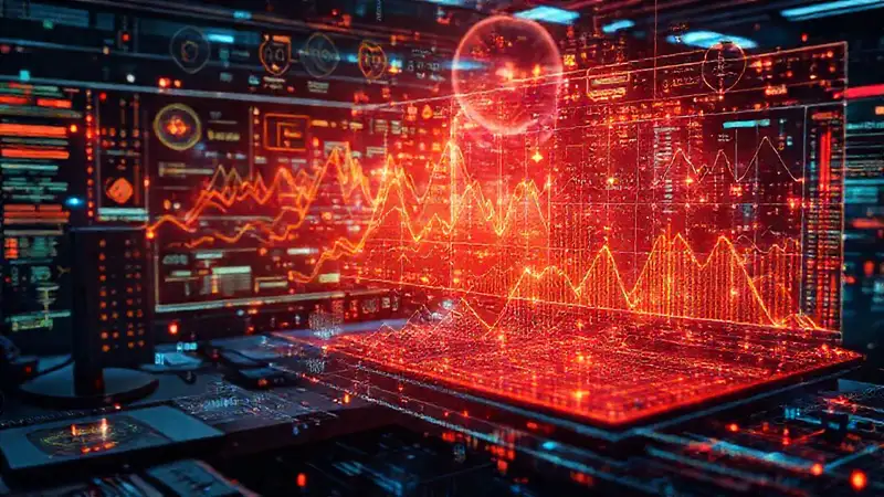 Visualización futurista de datos y fórmulas abstractas