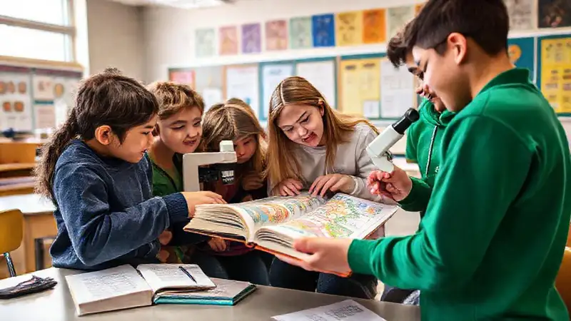 Estudiantes estudian biología en aula vibrante