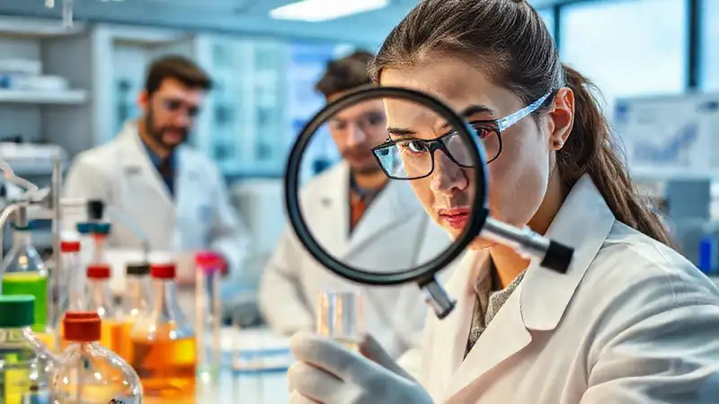 Equipo y análisis científico en laboratorio moderno