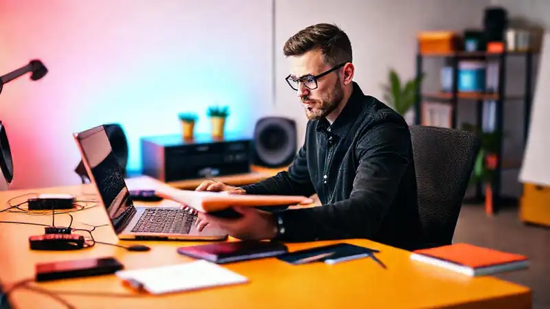 Programador enfocado en oficina moderna y creativa