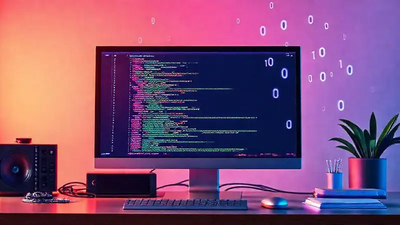 Pantalla con código y ambiente tecnológico moderno