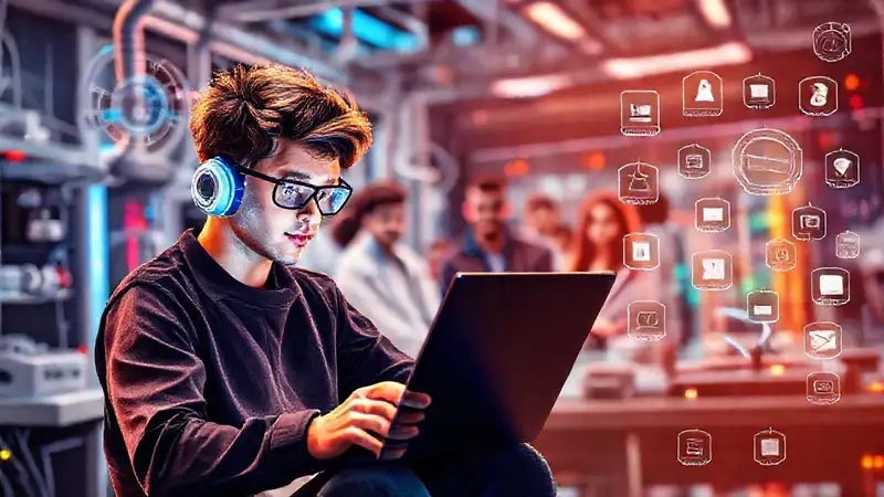 Estudiantes en laboratorio con tecnología avanzada