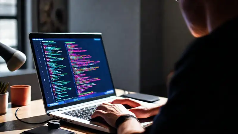 Persona programando en un entorno inspirado y vibrante