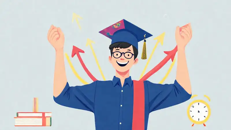 Estudiante celebrando logro con inspiración y colores