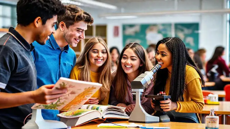 Estudiantes estudiando y discutiendo en grupo