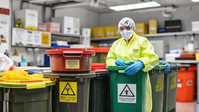 Contenedores peligrosos seguros en laboratorio limpio
