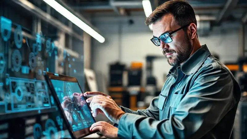 Ingeniero en taller moderno con herramientas avanzadas