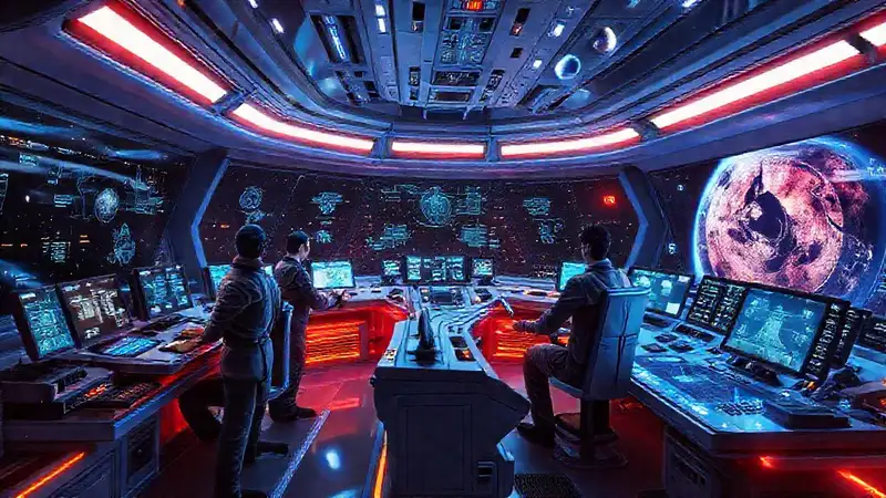 Sala de control espacial futurista y moderna