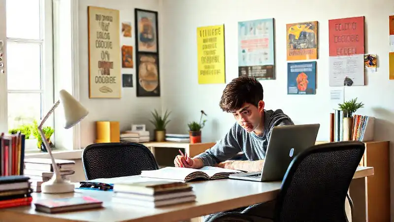 Estudiante concentrado en un escritorio organizado