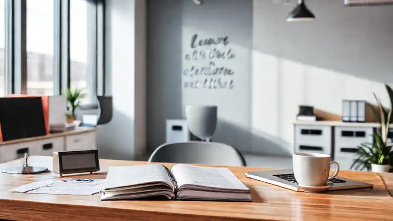 Oficina moderna y organizada con motivación y luz