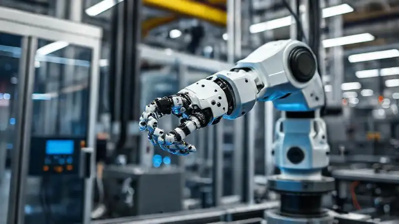 Brazo robótico industrial en línea automatizada moderna