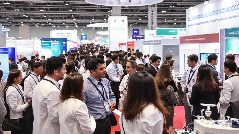 Profesionales biomédicos intercambian contactos en exposición