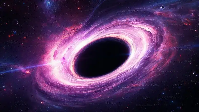 Agujero negro brillante en espacio futurista impresionista