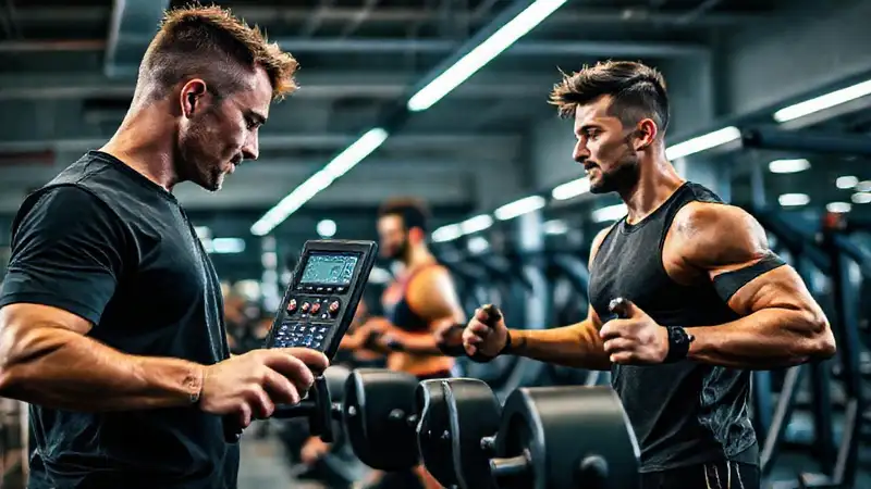 Entrenador mide potencia en gimnasio dinámico