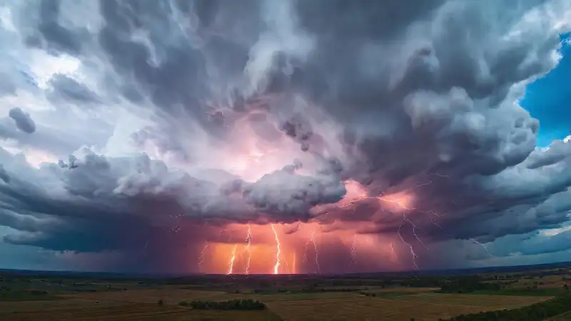 Nubes de tormenta con relámpagos y lluvia