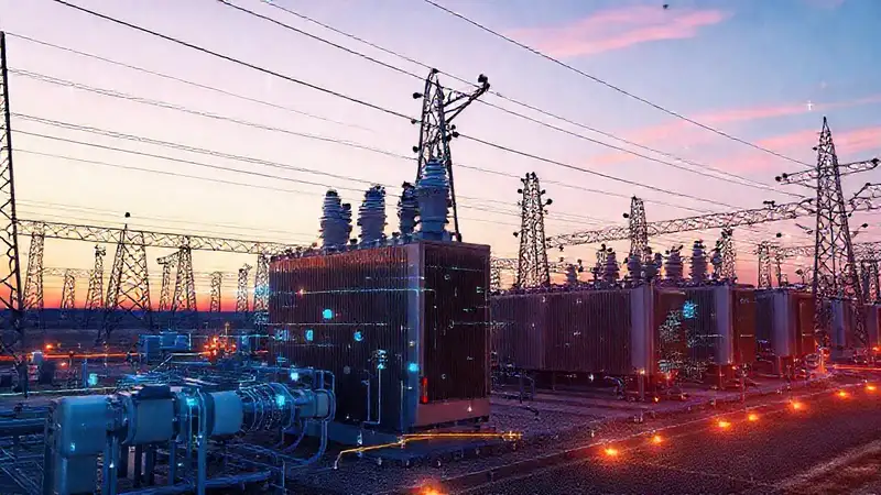 Subestación eléctrica moderna y futurista