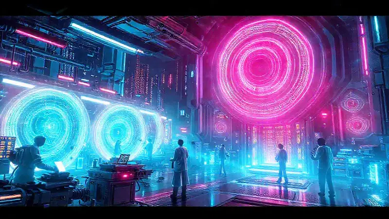 Campos de energía futuristas en ciudad tecnológica