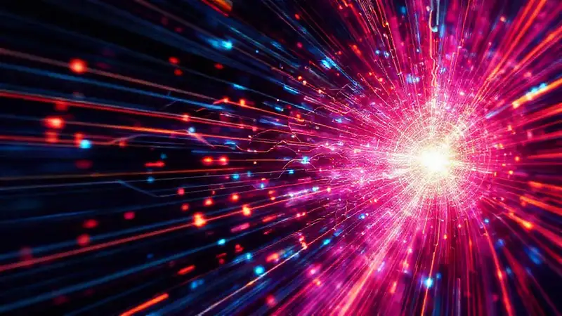 Campo energético dinámico con formas futuristas vibrantes