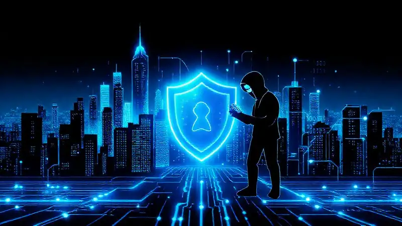 Iconografía futurista de ciberseguridad y redes
