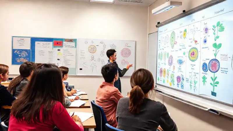 Estudiantes aprenden biología con diagramas coloridos