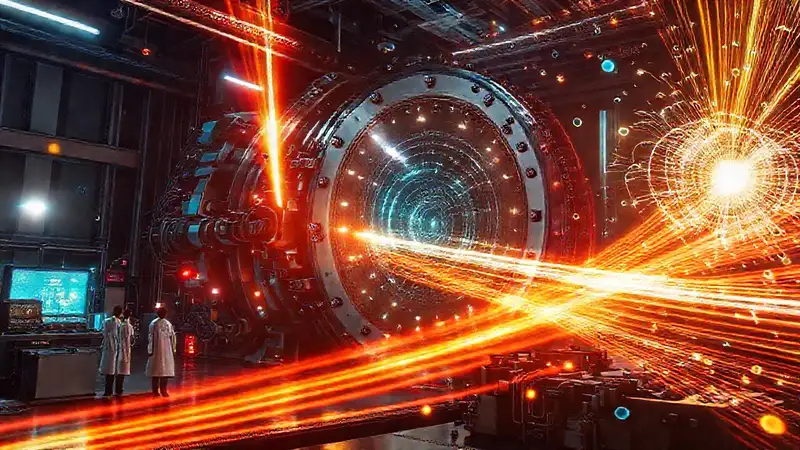 Colisionador de partículas futurista y brillante