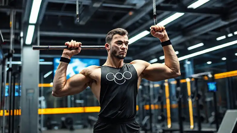Atleta olímpico en gimnasio futurista y tecnológico