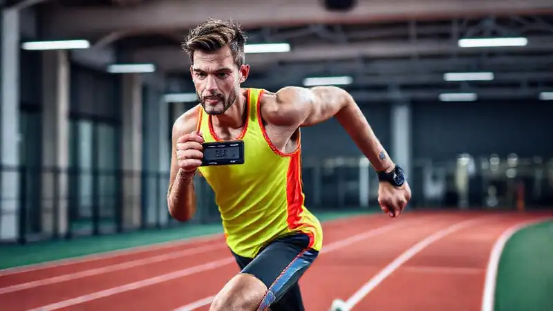 Corredor con tecnología en gimnasio moderno