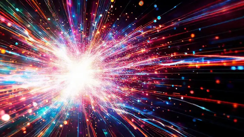 Colisión futurista de partículas energéticas vibrantes