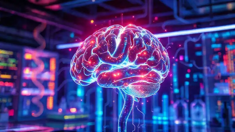 Cerebro futurista con tecnología y datos brillantes