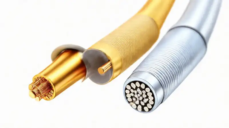 Conductores metálicos brillantes en electricidad moderna