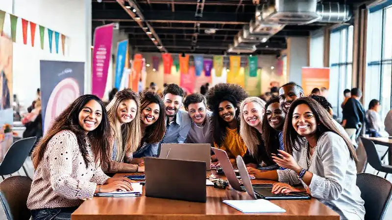 Diversas personas colaborando en un evento comunitario