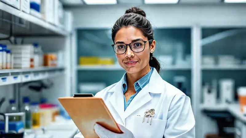 Técnico de laboratorio con muestras y equipo
