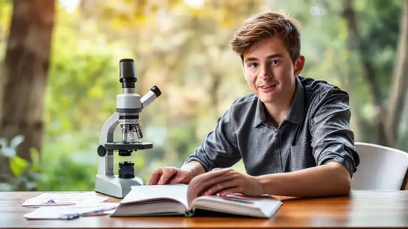 Estudiante estudiando biología con interés y enfoque