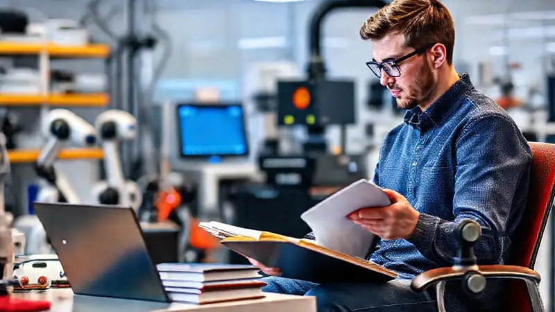 Estudiante de ingeniería biomédica en laboratorio moderno