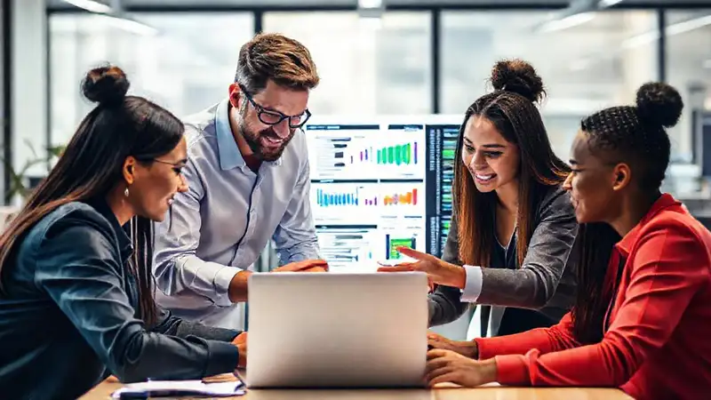 Equipo colaborando en innovación y creatividad