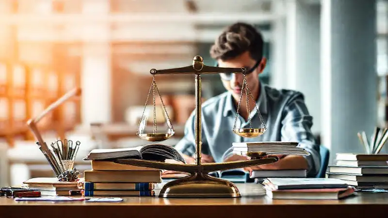 Estudiante estudia equilibrio entre ciencia y aprendizaje